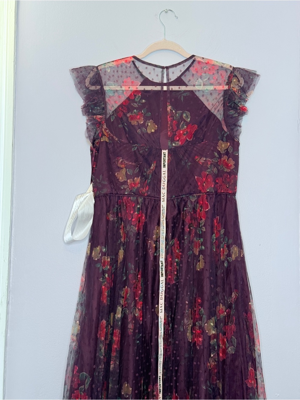NWT! IEENA FOR MAC DUGGAL Purple Floral Flutter Sleeve Midi Dress Size 4 - Picture 14 of 16